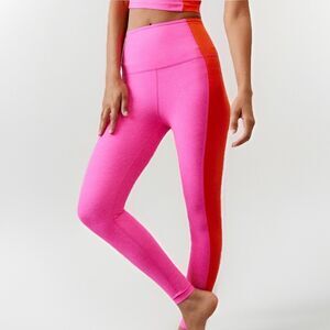 Beyond Yoga Spacedye Vitality Colorblock High Waisted Midi Leggings Size XL Pink